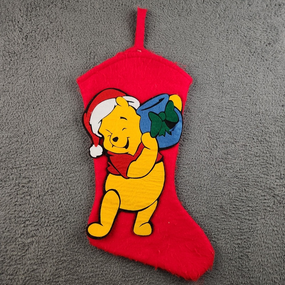 Vintage 90s Winnie The Pooh 3D Soft Felt 16" Red Hanging Christmas Stocking